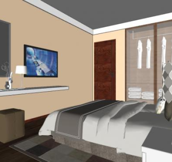 现代户型家装卧室SU模型下载_sketchup草图大师SKP模型