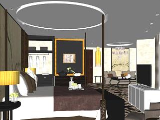 新中式卧室客厅组合SU模型下载_sketchup草图大师SKP模型
