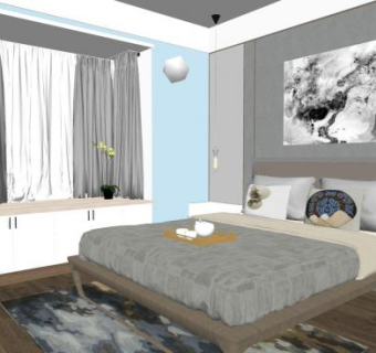 简约清新风格卧室SU模型下载_sketchup草图大师SKP模型
