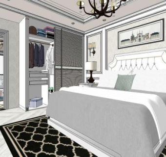 简欧轻奢家装卧室SU模型下载_sketchup草图大师SKP模型
