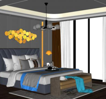 现代简约卧室软装sketchup模型下载_sketchup草图大师SKP模型