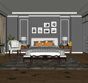 欧式主人房SU模型下载_sketchup草图大师SKP模型