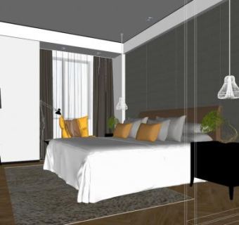 简约软装家具卧室SU模型下载_sketchup草图大师SKP模型