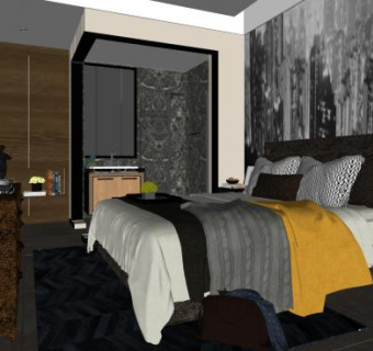 现代时尚主人房SU模型下载_sketchup草图大师SKP模型