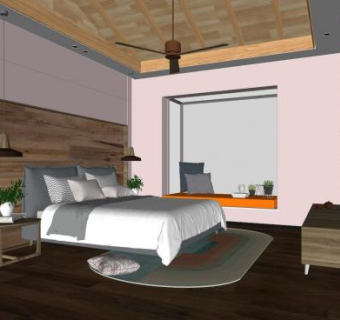 现代简约粉色卧室SU模型下载_sketchup草图大师SKP模型