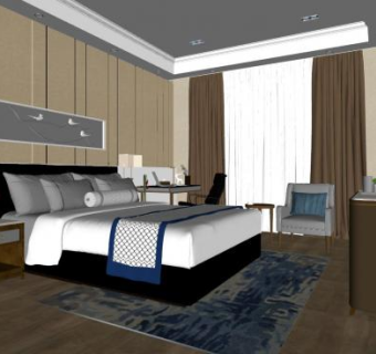 新中式时尚卧室SU模型下载_sketchup草图大师SKP模型