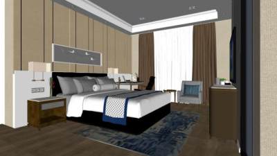 新中式时尚卧室SU模型下载_sketchup草图大师SKP模型
