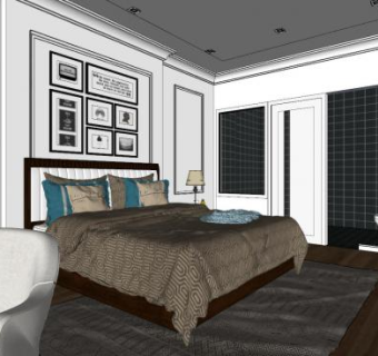 北欧家装卧室墙饰SU模型下载_sketchup草图大师SKP模型