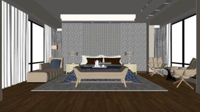 现代混搭风格卧室SU模型下载_sketchup草图大师SKP模型