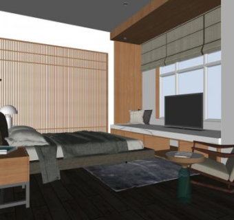 现代日式卧室软装SU模型下载_sketchup草图大师SKP模型