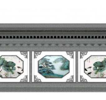 中式风格古典景墙照壁su模型下载_sketchup草图大师SKP模型