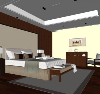 新中式简约家装卧室SU模型下载_sketchup草图大师SKP模型