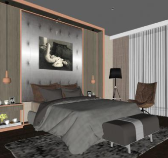 新中式混搭卧室SU模型下载_sketchup草图大师SKP模型