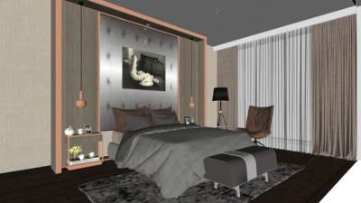 新中式混搭卧室SU模型下载_sketchup草图大师SKP模型