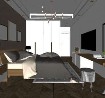 现代卧室简约家装sketchup模型下载_sketchup草图大师SKP模型