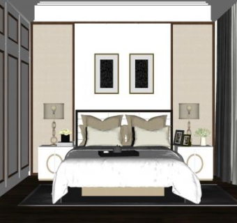 新中式家装卧室sketchup模型下载_sketchup草图大师SKP模型