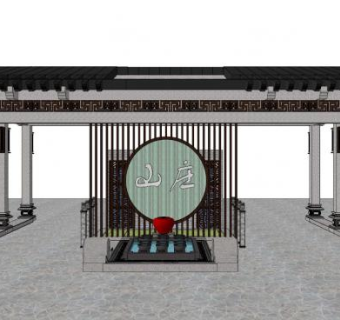 中式保安亭su模型下载_sketchup草图大师SKP模型