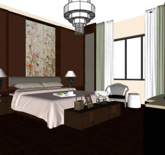 中式卧室室内SU模型下载_sketchup草图大师SKP模型