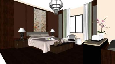 中式卧室室内SU模型下载_sketchup草图大师SKP模型