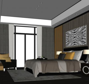 新中式混搭风格卧室SU模型下载_sketchup草图大师SKP模型
