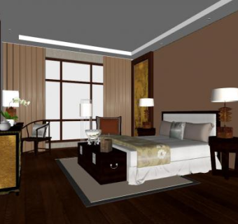 中式卧室家装家具SU模型下载_sketchup草图大师SKP模型