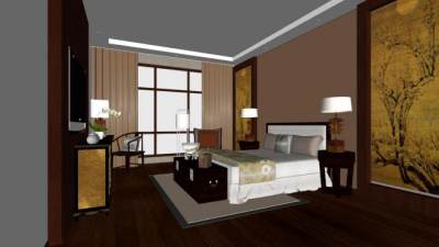 中式卧室家装家具SU模型下载_sketchup草图大师SKP模型