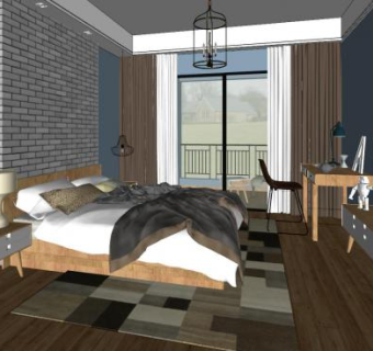 北欧风卧室家装SU模型下载_sketchup草图大师SKP模型