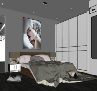 现代时尚家装卧室SU模型下载_sketchup草图大师SKP模型