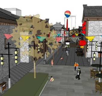 商业街景观su模型下载_sketchup草图大师SKP模型