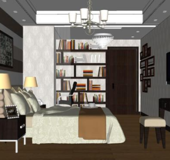 现代风格主人房SU模型下载_sketchup草图大师SKP模型