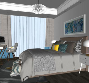 简约轻奢卧室家装SU模型下载_sketchup草图大师SKP模型