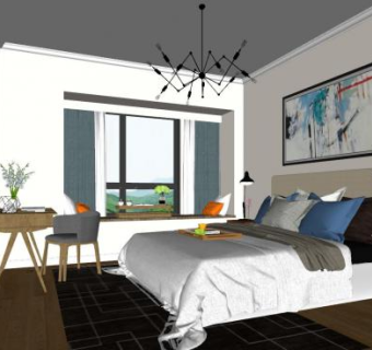 简约工业风卧室家具SU模型下载_sketchup草图大师SKP模型