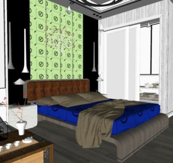 现代创意简欧卧室SU模型下载_sketchup草图大师SKP模型