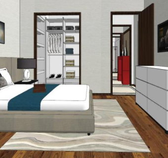 现代简约整体卧室设计SU模型下载_sketchup草图大师SKP模型