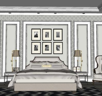 美式轻奢卧室SU模型下载_sketchup草图大师SKP模型