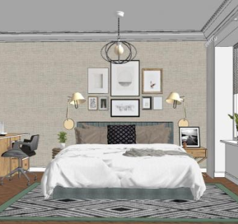 北欧卧室家具设计SU模型下载_sketchup草图大师SKP模型