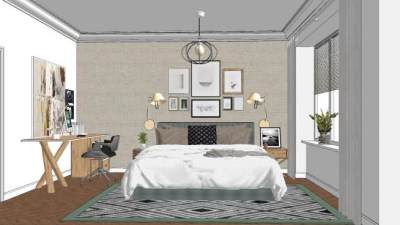 北欧卧室家具设计SU模型下载_sketchup草图大师SKP模型