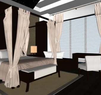 新中式时尚卧室sketchup模型下载_sketchup草图大师SKP模型