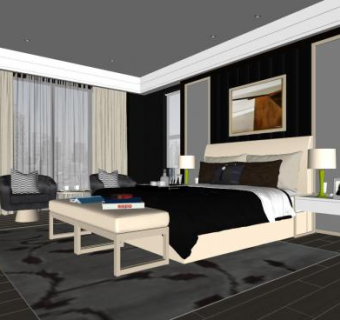 现代时尚卧室室内SU模型下载_sketchup草图大师SKP模型
