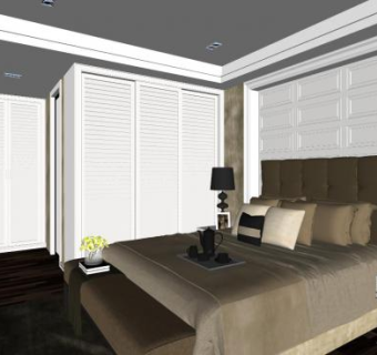 简欧卧室整体家装SU模型下载_sketchup草图大师SKP模型