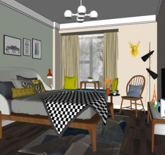 现代北欧卧室sketchup模型下载_sketchup草图大师SKP模型