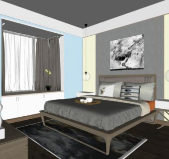 新中式卧室榻榻米SU模型下载_sketchup草图大师SKP模型