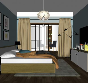 现代北欧卧室家装SU模型下载_sketchup草图大师SKP模型