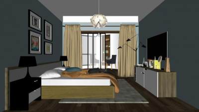现代北欧卧室家装SU模型下载_sketchup草图大师SKP模型