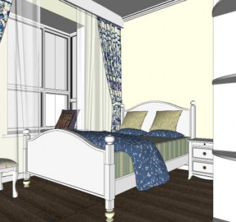 简欧小型卧室SU模型下载_sketchup草图大师SKP模型