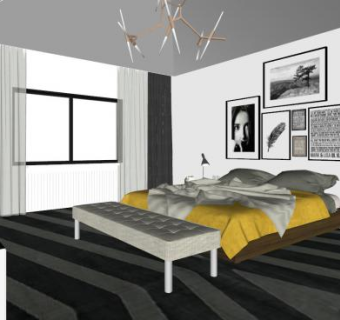 简欧卧室家装墙饰SU模型下载_sketchup草图大师SKP模型