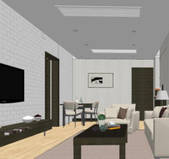 现代小户型客厅家装SU模型下载_sketchup草图大师SKP模型