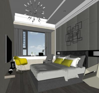 现代卧室家装装修SU模型下载_sketchup草图大师SKP模型