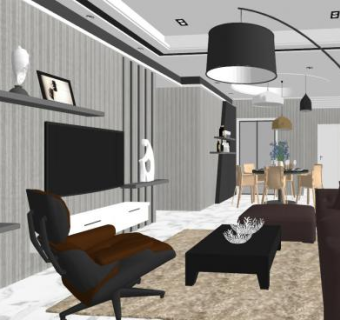 现代户型家装室内SU模型下载_sketchup草图大师SKP模型