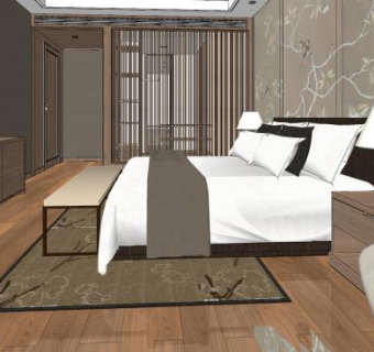 新中式主人房SU模型下载_sketchup草图大师SKP模型